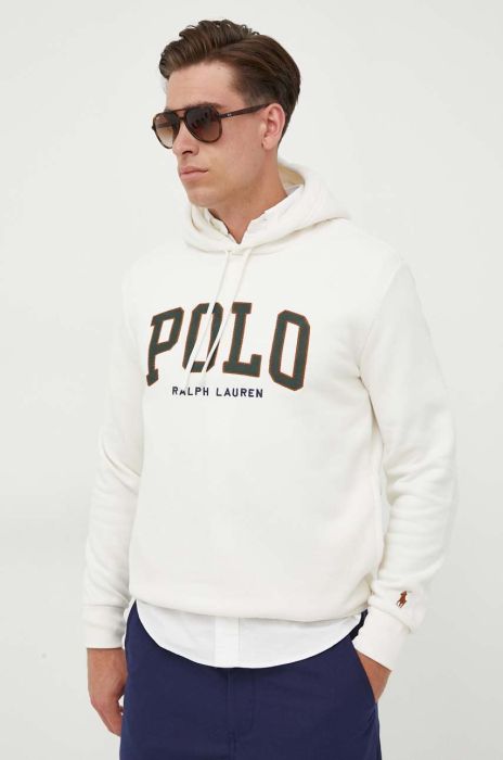 Кофта Polo Ralph Lauren чоловіча колір бежевий з капюшоном з аплікацією