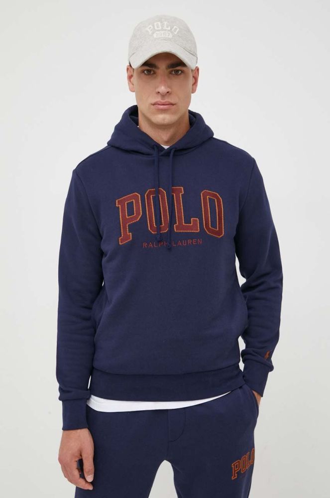 Кофта Polo Ralph Lauren чоловіча колір синій з капюшоном з аплікацією (3428006)