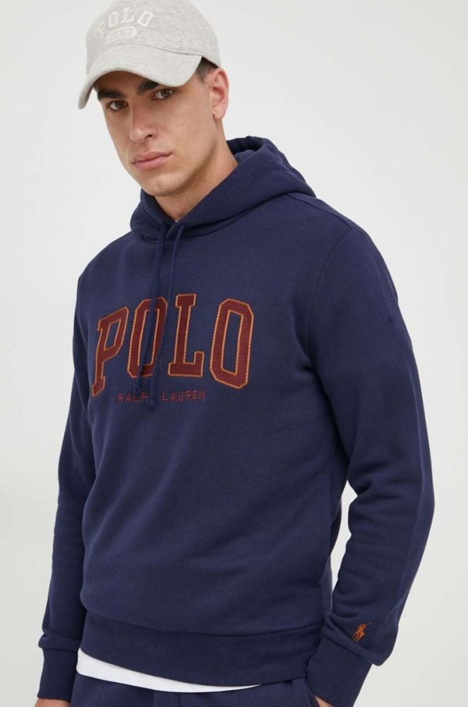 Кофта Polo Ralph Lauren чоловіча колір синій з капюшоном з аплікацією (3428006) фото 4