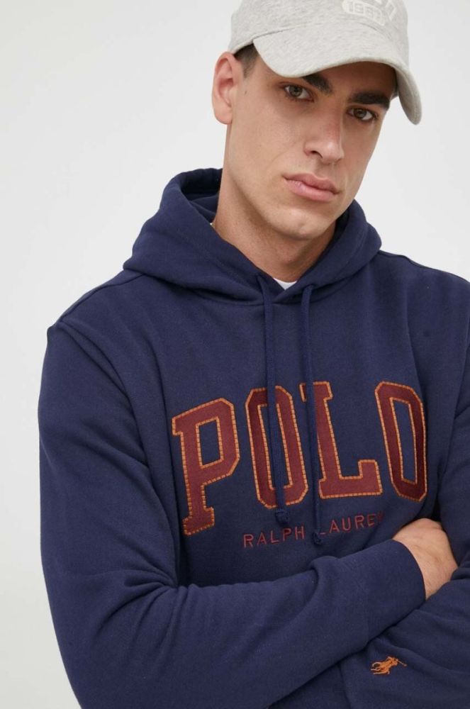 Кофта Polo Ralph Lauren чоловіча колір синій з капюшоном з аплікацією (3428006) фото 5