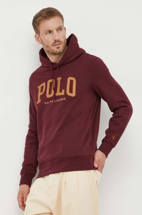 Кофта Polo Ralph Lauren чоловіча колір червоний з капюшоном з аплікацією (3428021)
