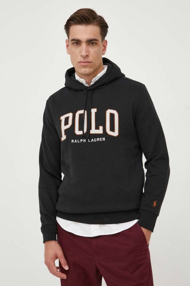 Кофта Polo Ralph Lauren чоловіча колір чорний з капюшоном з аплікацією (3428001) фото 2