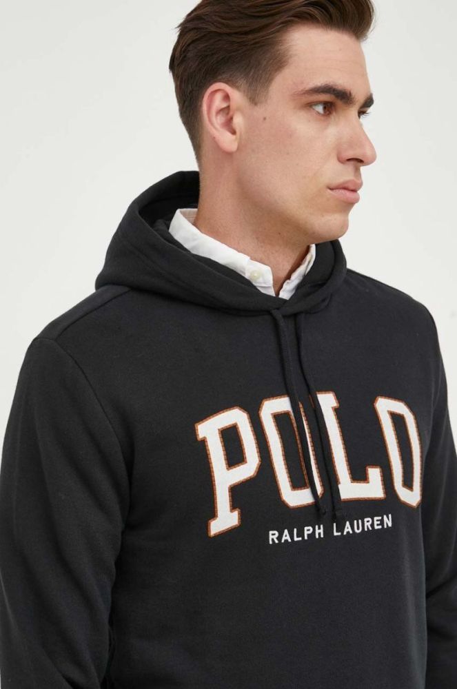 Кофта Polo Ralph Lauren чоловіча колір чорний з капюшоном з аплікацією (3428001) фото 4