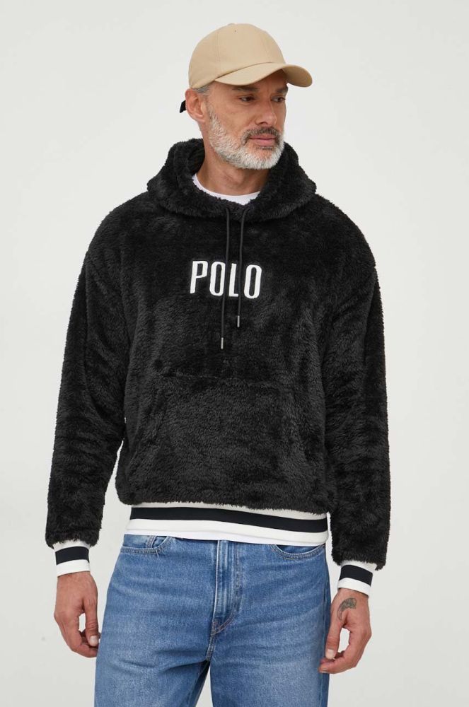 Кофта Polo Ralph Lauren чоловіча колір чорний з капюшоном з аплікацією (3617383)