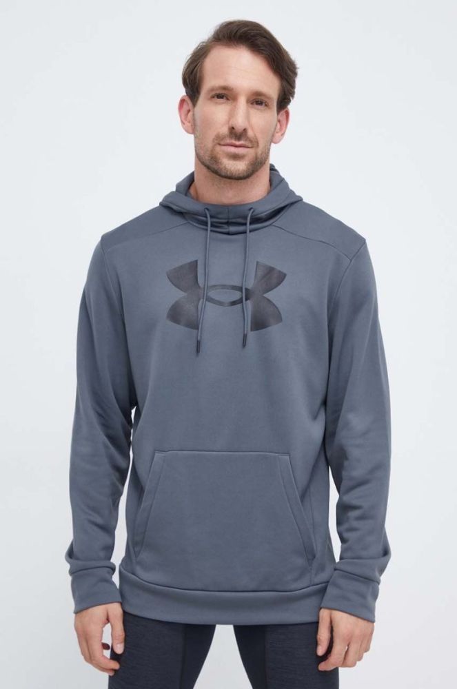 Тренувальна кофта Under Armour колір сірий з капюшоном з принтом фото 4