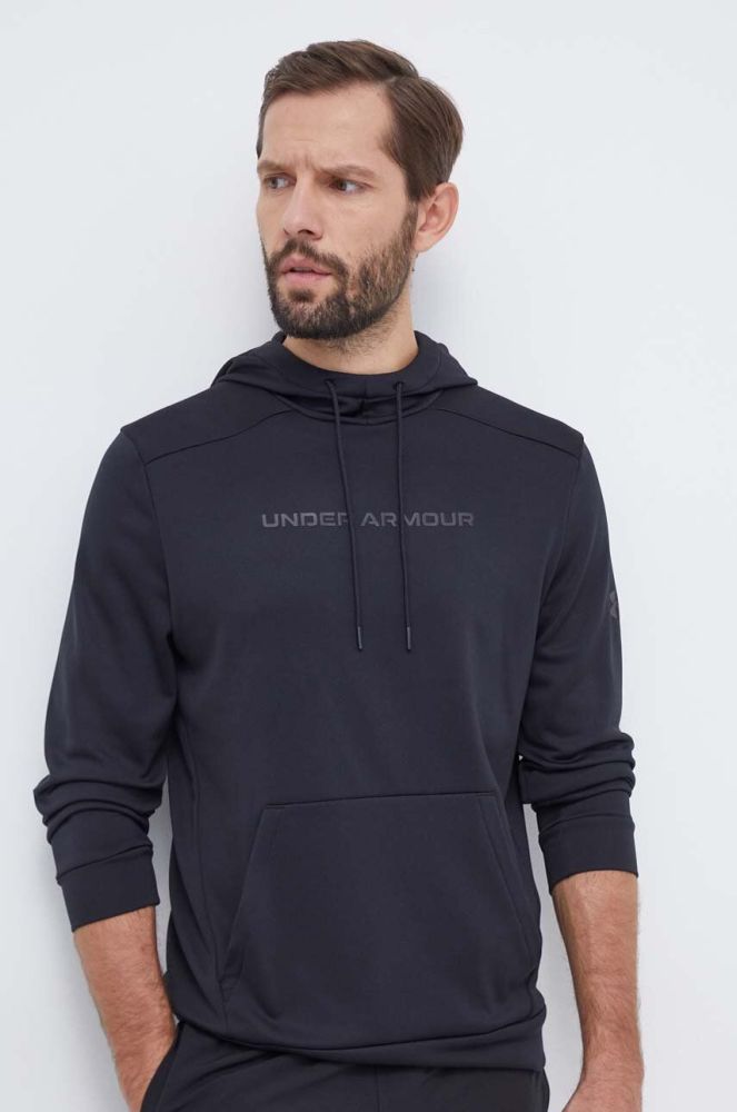 Тренувальна кофта Under Armour колір чорний з капюшоном з принтом