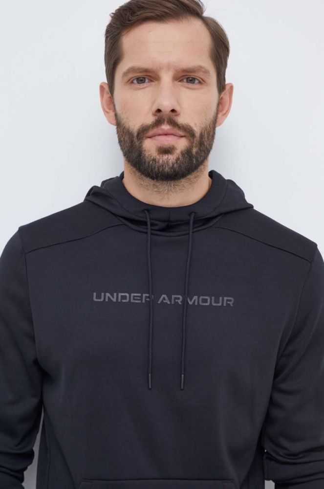 Тренувальна кофта Under Armour колір чорний з капюшоном з принтом фото 4