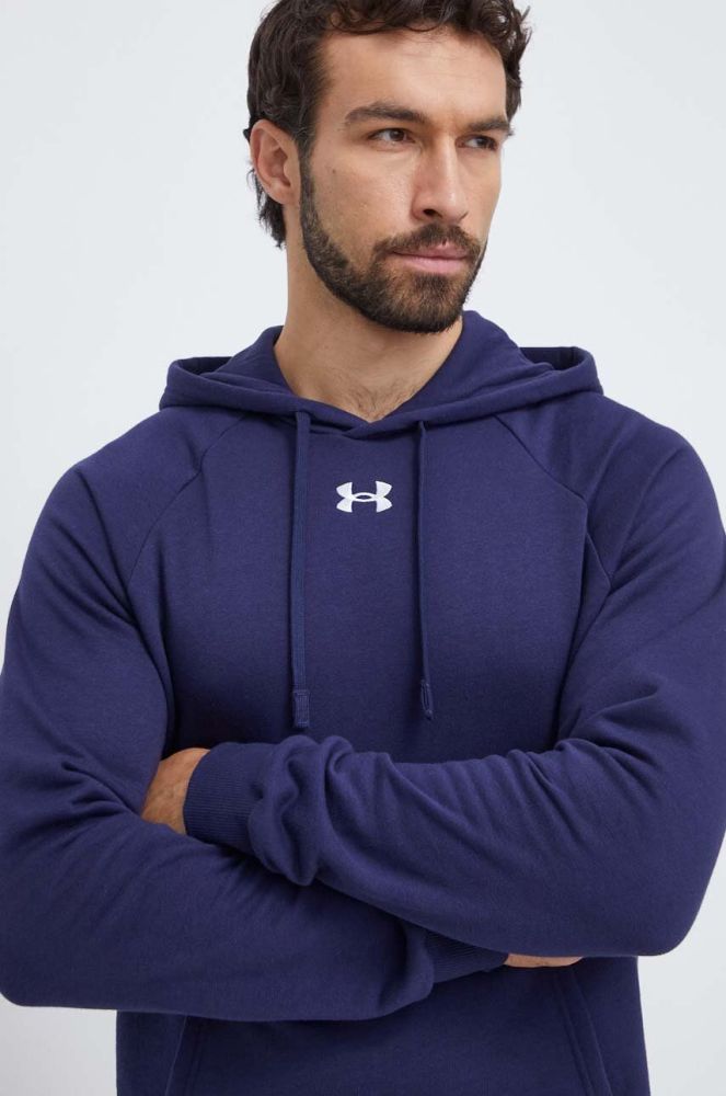 Кофта Under Armour чоловіча колір синій з капюшоном однотонна (3629319)