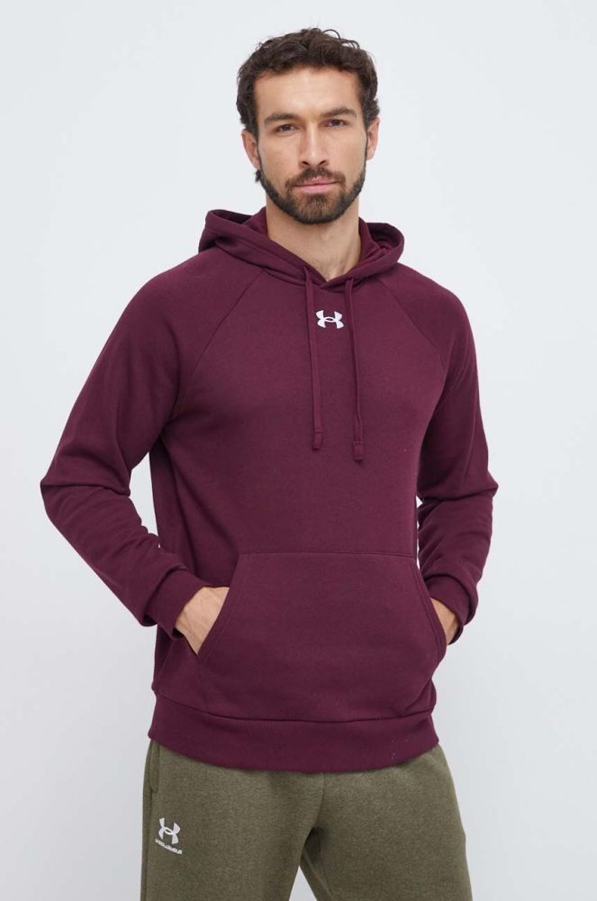 Кофта Under Armour чоловіча колір бордовий з капюшоном однотонна (3629325)