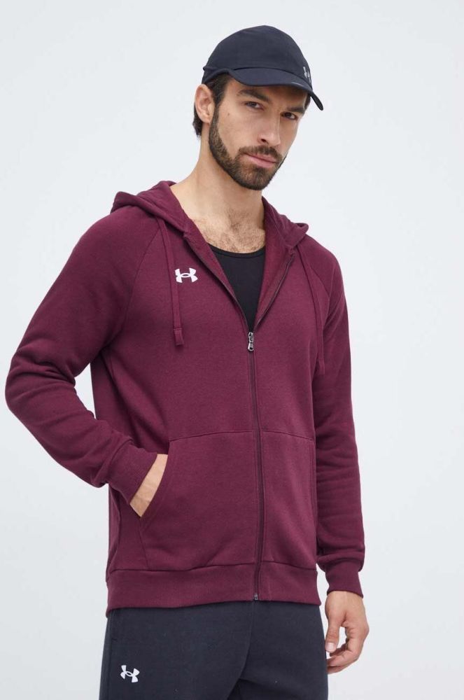 Кофта Under Armour чоловіча колір бордовий з капюшоном однотонна (3624956)