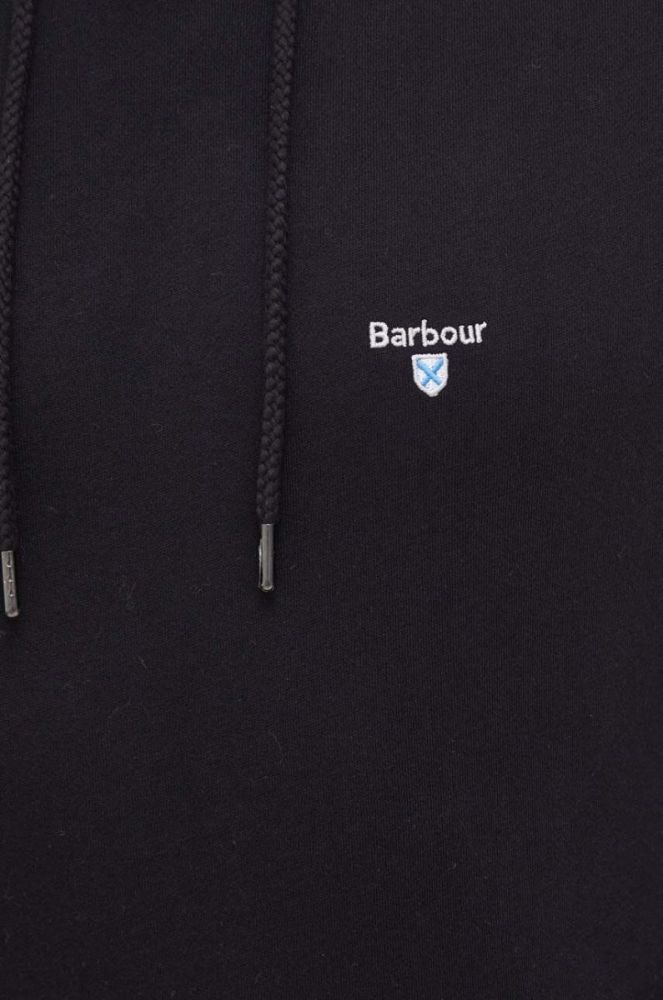 Бавовняна кофта Barbour чоловіча колір чорний з капюшоном однотонна фото 5