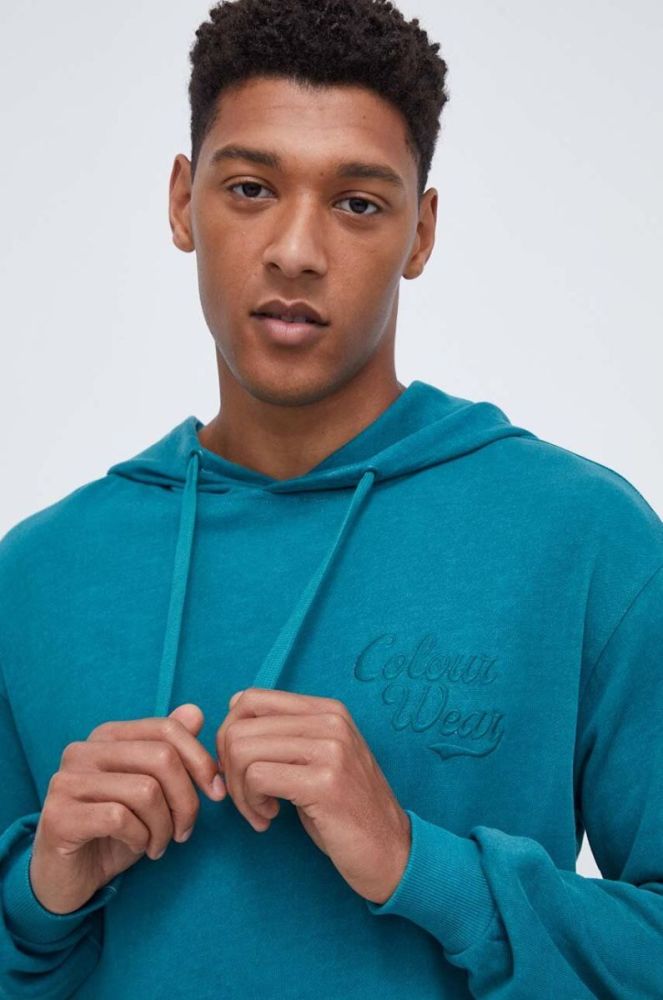Бавовняна кофта Colourwear чоловіча колір зелений з капюшоном однотонна фото 4