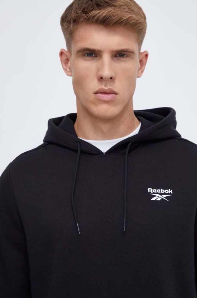 Кофта Reebok чоловіча колір чорний з капюшоном з принтом (3540988) фото 4