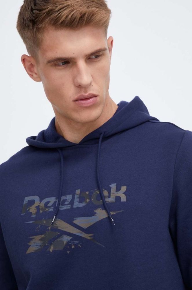Кофта Reebok чоловіча колір синій з капюшоном з принтом (3550017) фото 4