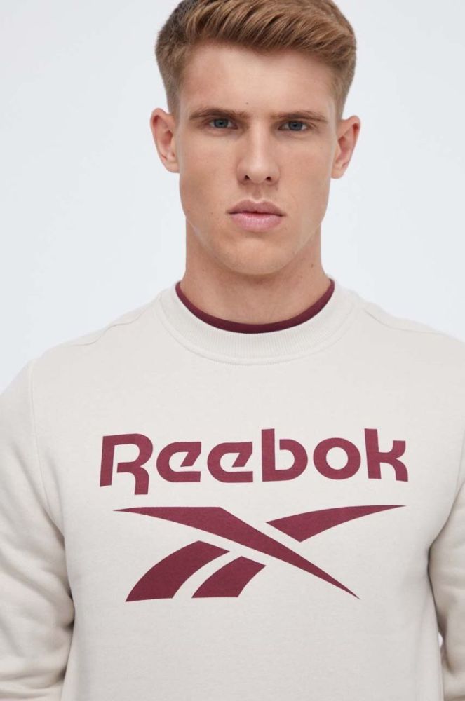 Кофта Reebok чоловіча колір бежевий з принтом фото 4