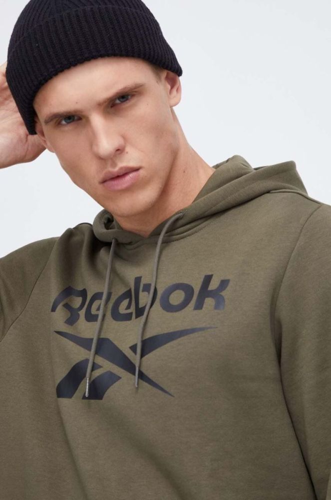 Кофта Reebok чоловіча колір зелений з капюшоном з принтом (3550026) фото 3