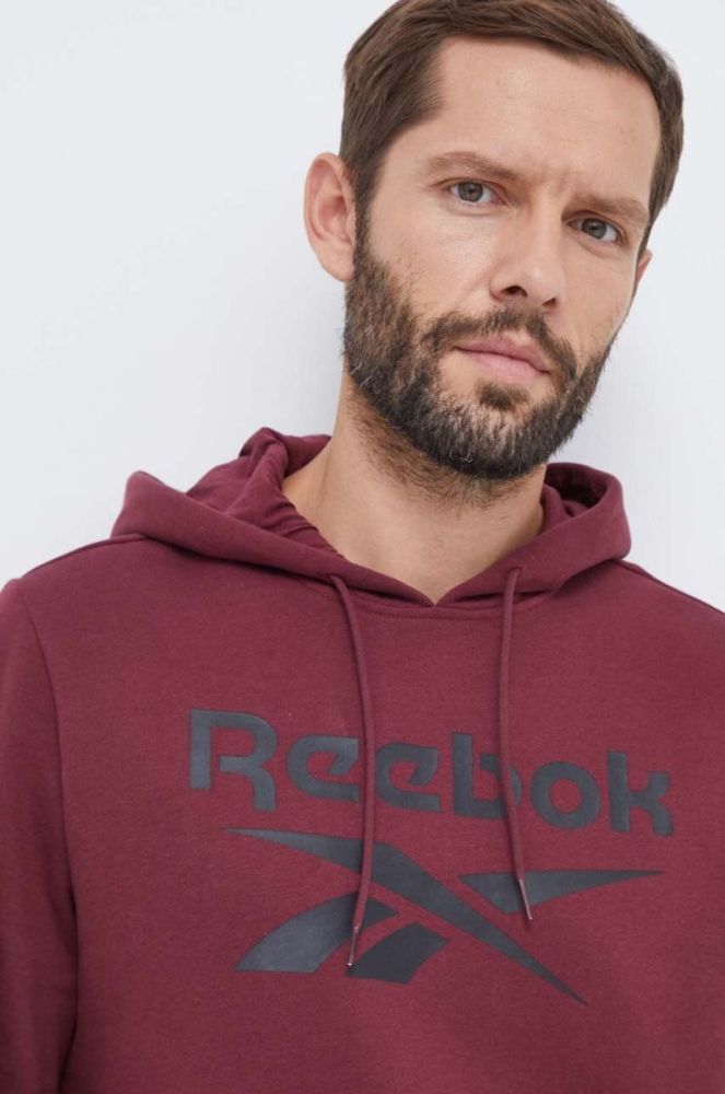 Кофта Reebok чоловіча колір бордовий з капюшоном з принтом (3563910) фото 4