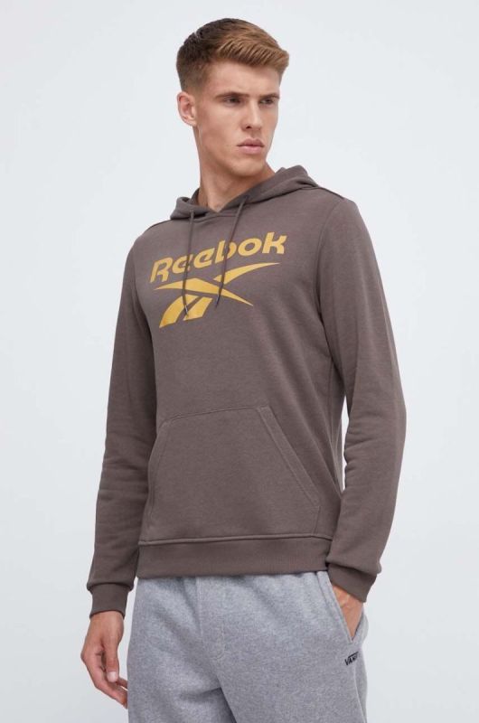 Кофта Reebok чоловіча колір коричневий з капюшоном з принтом