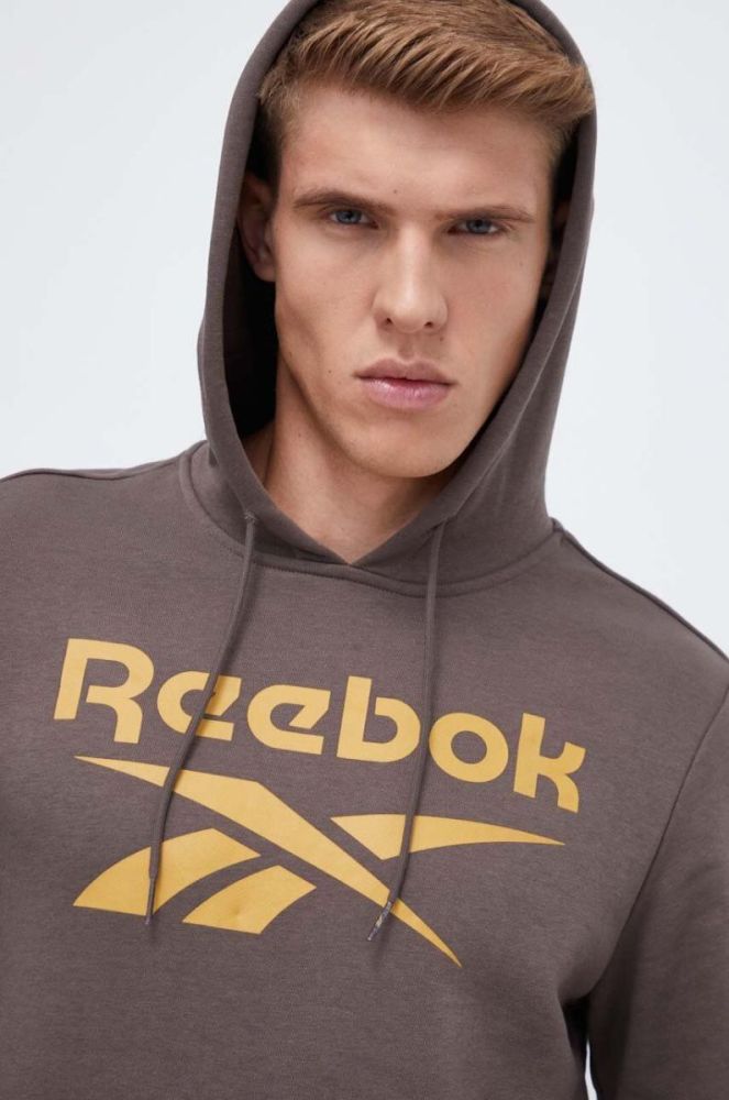 Кофта Reebok чоловіча колір коричневий з капюшоном з принтом фото 4