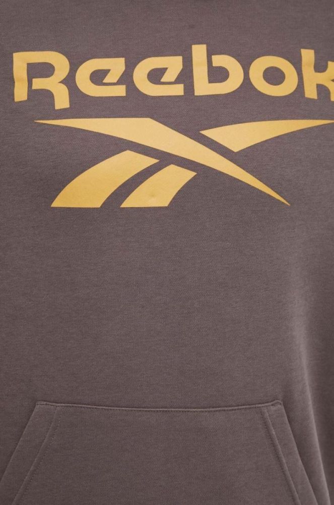 Кофта Reebok чоловіча колір коричневий з капюшоном з принтом фото 5