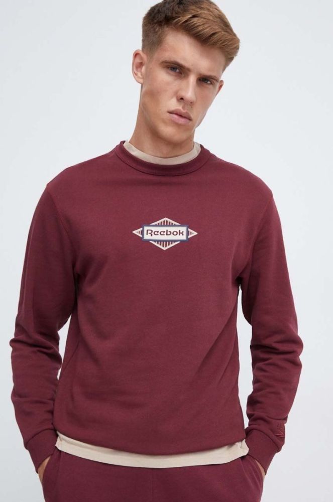 Бавовняна кофта Reebok Classic чоловіча колір бордовий з принтом фото 4