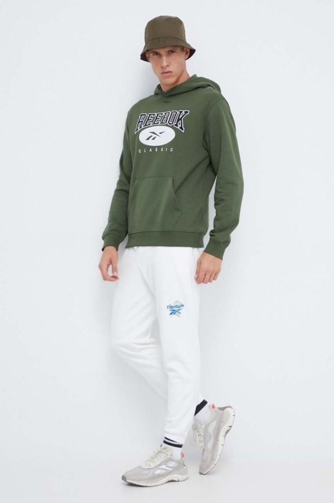 Кофта Reebok Classic чоловіча колір зелений з капюшоном з аплікацією фото 2