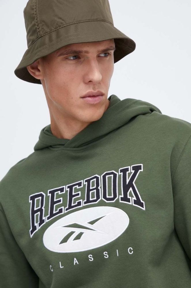 Кофта Reebok Classic чоловіча колір зелений з капюшоном з аплікацією фото 4