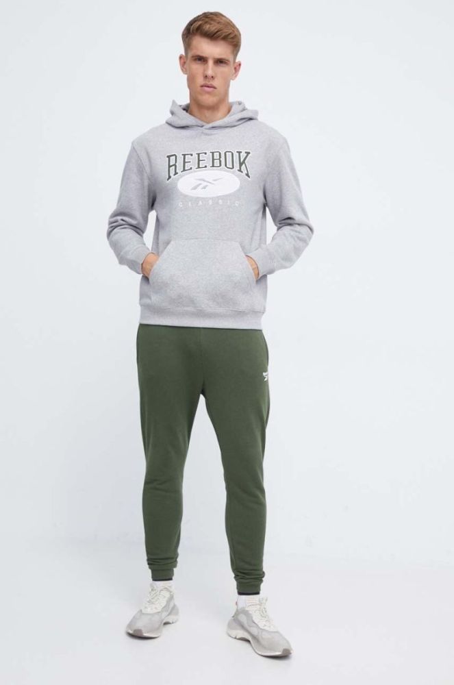 Кофта Reebok Classic чоловіча колір сірий з капюшоном з аплікацією (3553691) фото 2