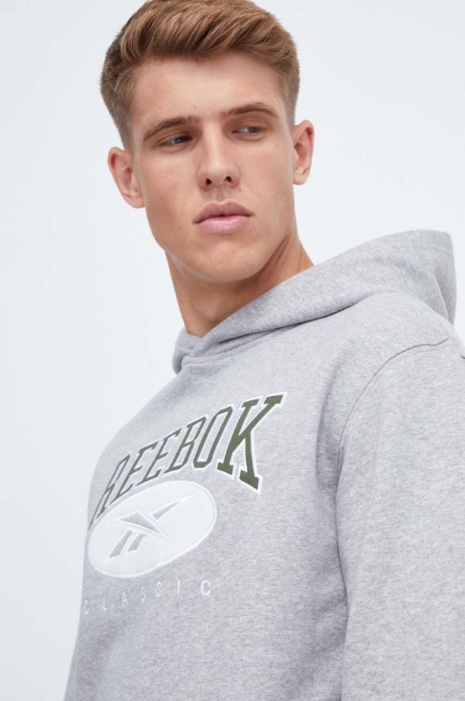 Кофта Reebok Classic чоловіча колір сірий з капюшоном з аплікацією (3553691) фото 4