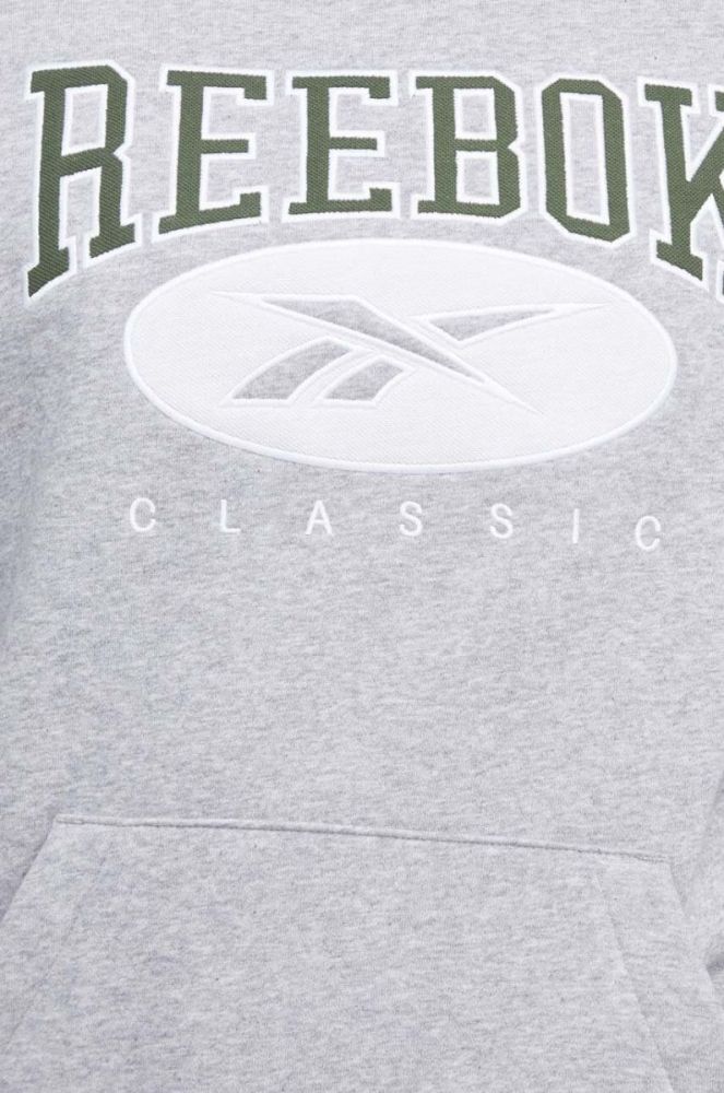 Кофта Reebok Classic чоловіча колір сірий з капюшоном з аплікацією (3553691) фото 5