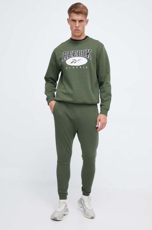 Кофта Reebok Classic чоловіча колір зелений з аплікацією фото 2