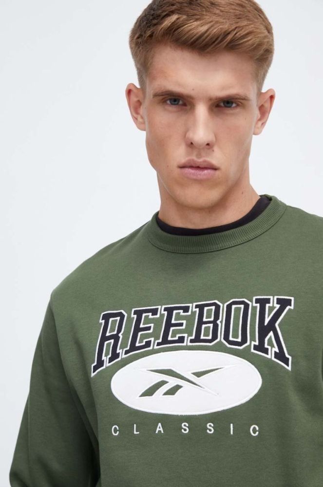 Кофта Reebok Classic чоловіча колір зелений з аплікацією фото 4