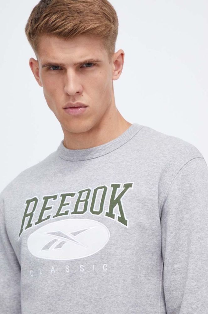Кофта Reebok Classic чоловіча колір сірий з аплікацією фото 4
