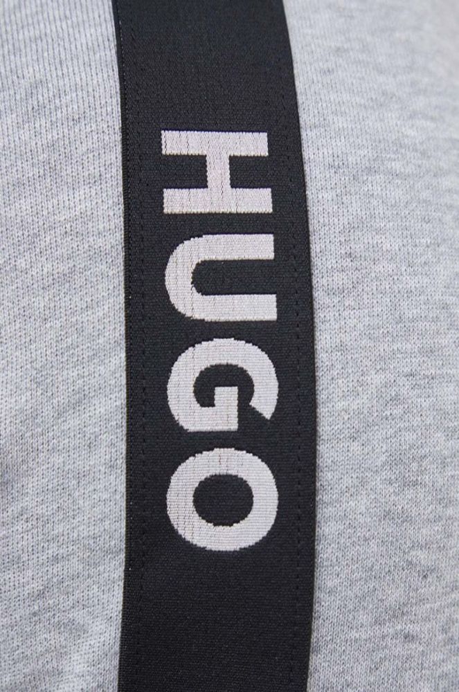 Бавовняна кофта лаунж HUGO колір сірий з капюшоном з аплікацією фото 5