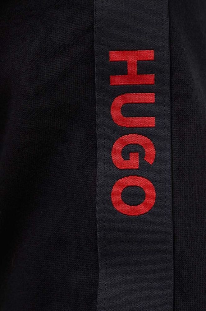 Бавовняна кофта лаунж HUGO колір чорний з капюшоном з аплікацією (3500026) фото 4