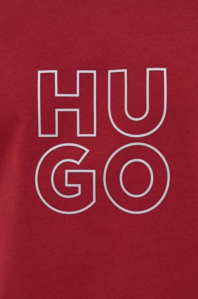Бавовняна кофта лаунж HUGO колір бордовий з принтом фото 5