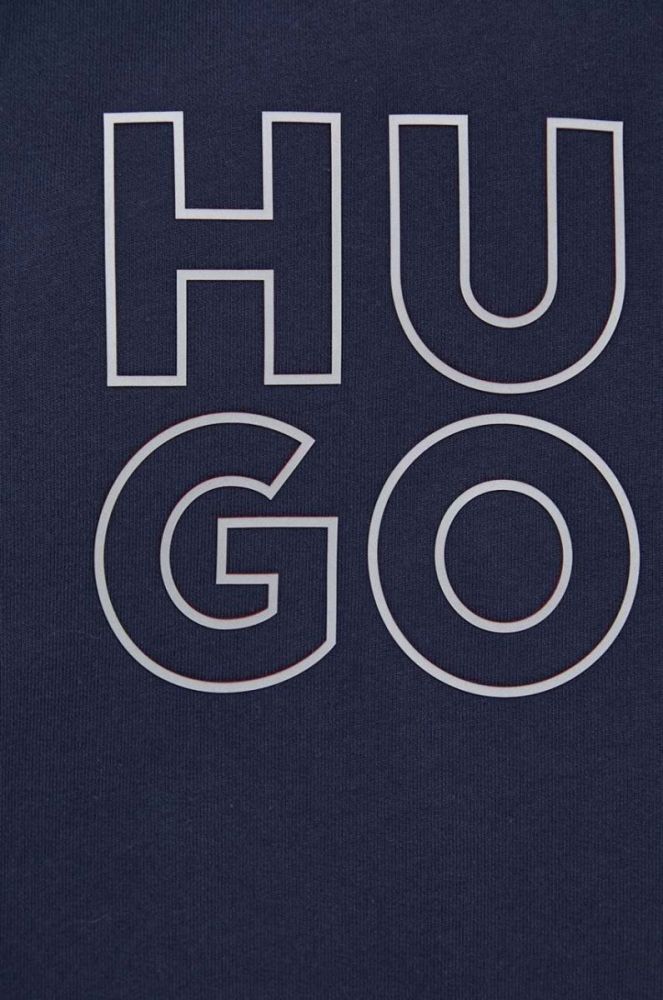 Бавовняна кофта лаунж HUGO з капюшоном з принтом колір блакитний фото 5