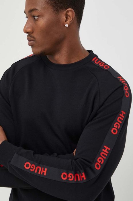 Бавовняна кофта лаунж HUGO колір чорний з аплікацією (3500063)