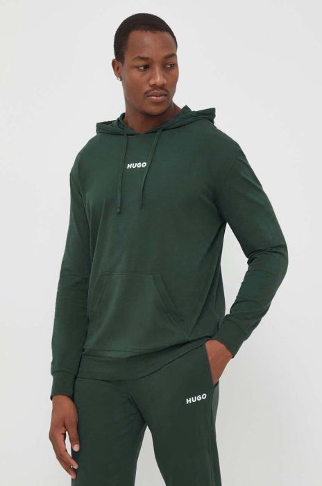 Кофта лаунж HUGO колір зелений з капюшоном однотонна (3500089)