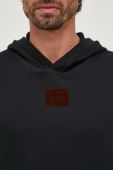 Бавовняна кофта HUGO чоловіча колір чорний з капюшоном з аплікацією (3632677)
