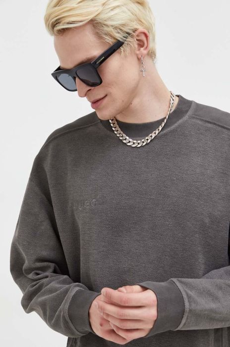 Бавовняна кофта HUGO чоловіча колір сірий однотонна (3485507)