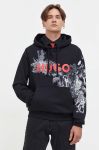 Бавовняна кофта HUGO чоловіча колір чорний з капюшоном з принтом (3632682)
