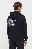 Бавовняна кофта HUGO чоловіча колір чорний з капюшоном з принтом (3632682)