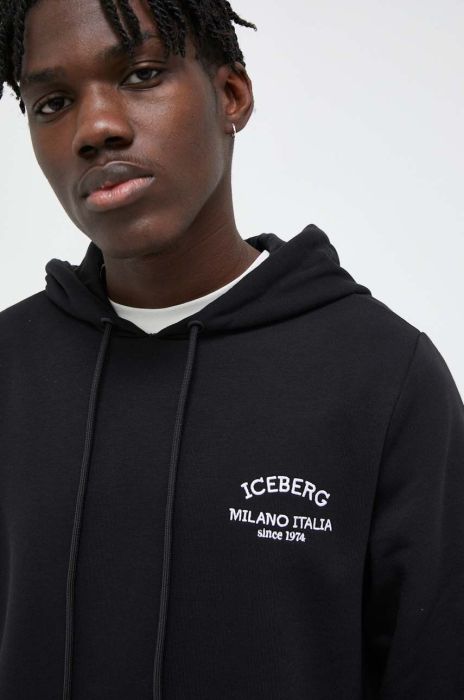 Кофта Iceberg чоловіча колір чорний з капюшоном з аплікацією