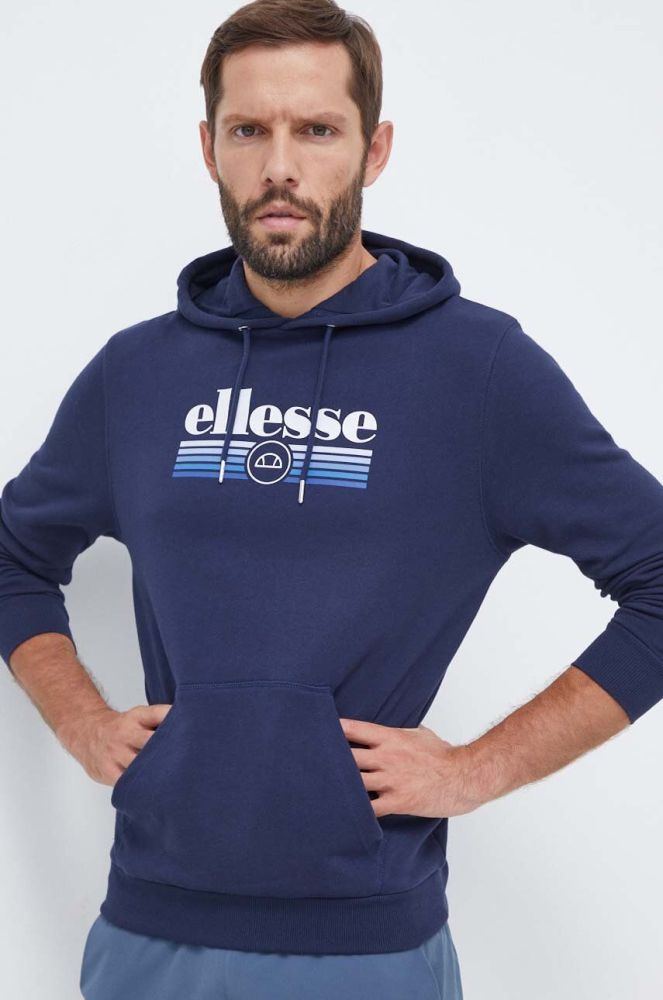 Кофта Ellesse чоловіча колір синій з капюшоном з принтом