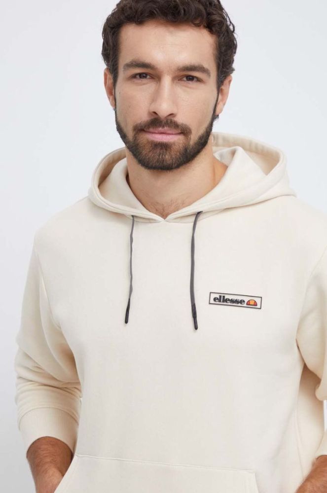 Кофта Ellesse чоловіча колір бежевий з капюшоном однотонна фото 4