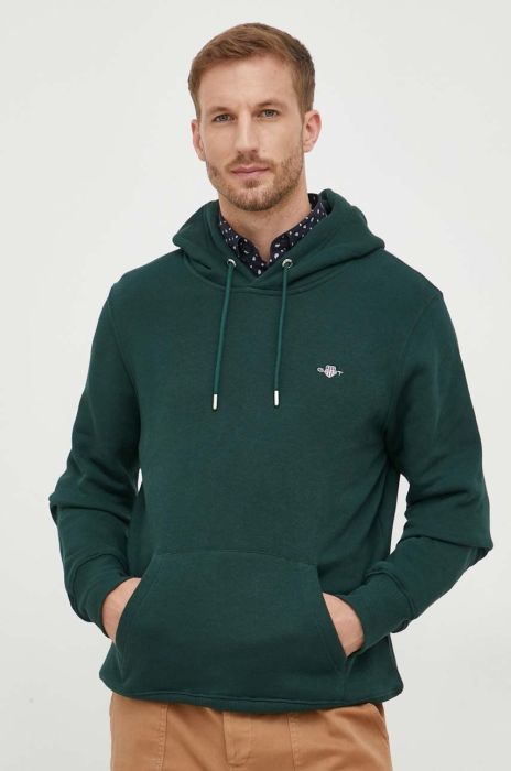 Кофта Gant чоловіча колір зелений з капюшоном однотонна