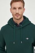 Кофта Gant чоловіча колір зелений з капюшоном однотонна