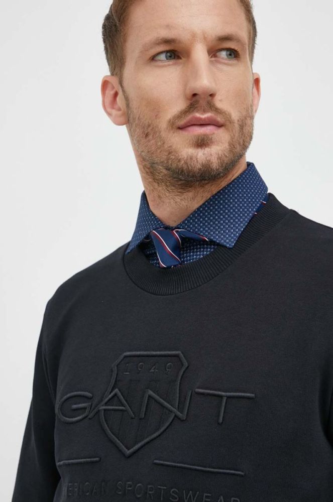 Бавовняна кофта Gant чоловіча колір чорний з аплікацією фото 4