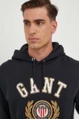 Бавовняна кофта Gant чоловіча колір чорний з капюшоном з аплікацією